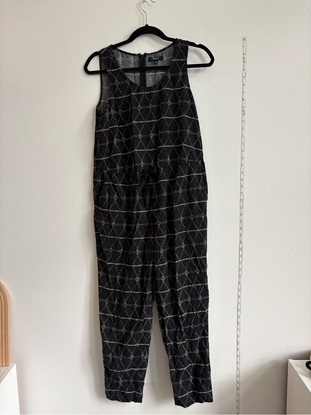 Madewell Black Sleeveless Geometric-Print Jumpsuit